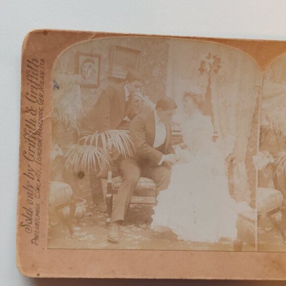 ANTIQUE Stereograph Card "Stolen Kisses Sweetest Are" 1900 Victorian Scene - Picture 2 of 5